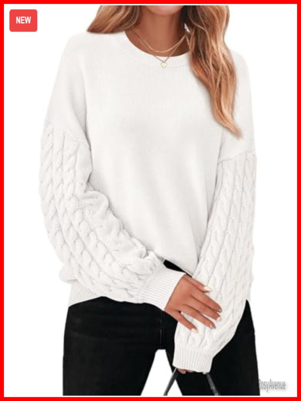 PRETTYGARDEN Cable Knit Long Sleeve Crewneck Oversized Pullover Sweater